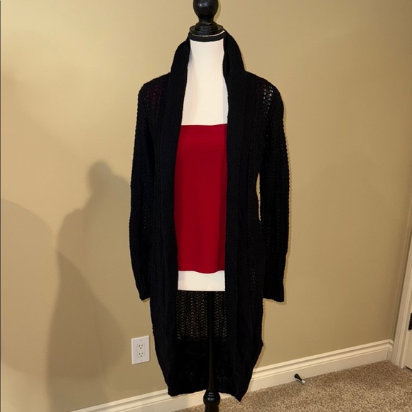 Reitmans Cardigan Cotton Blend Black Knit Long Sweater Women’s Size M - Picture 2 of 11